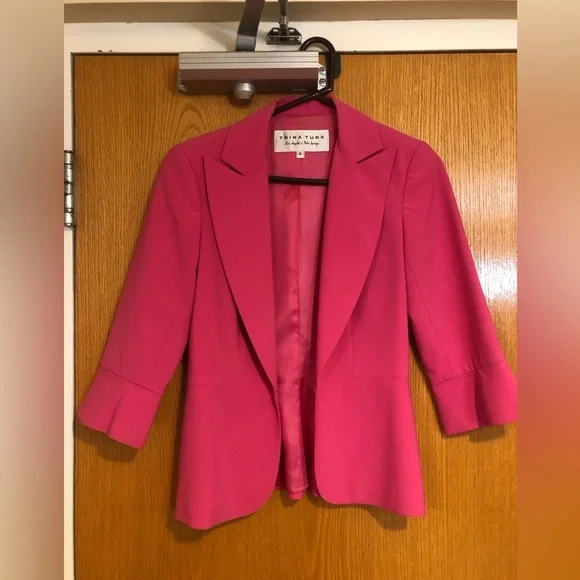 Trina Turk Hot Pink 3/4 Sleeve Barbie Style Blazer Sz 4 - Picture 2 of 8
